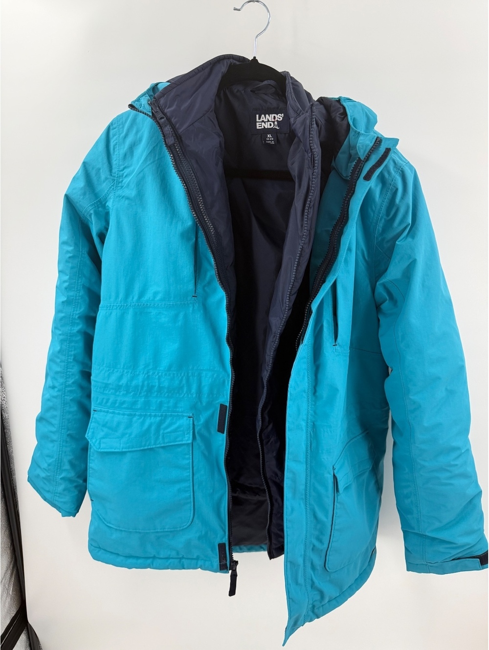 Lands’ End Kids XL 18-20 3-in-1 Winter Coat Teal Hooded Insulated Jacket